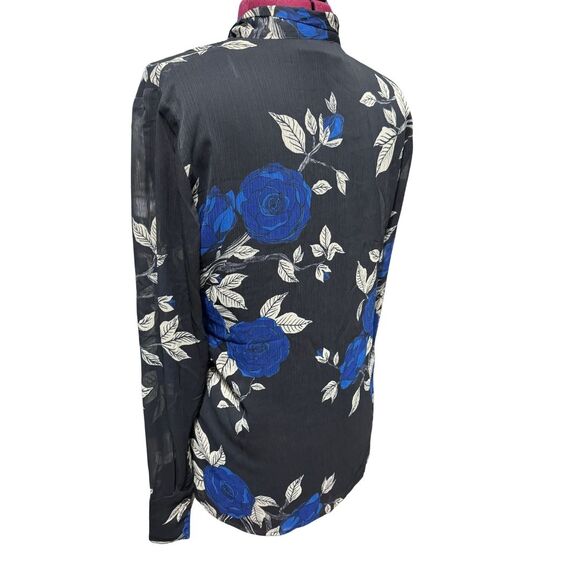 JASON WU COLLECTIVE Blue Floral Tie Neck Blouse Longsleeve Button Down Top EUC 8 - Picture 6 of 8